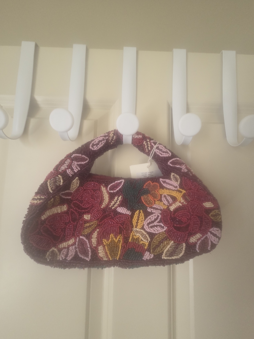 New Viral Beaded Floral Clutch in Burgundy. NWT